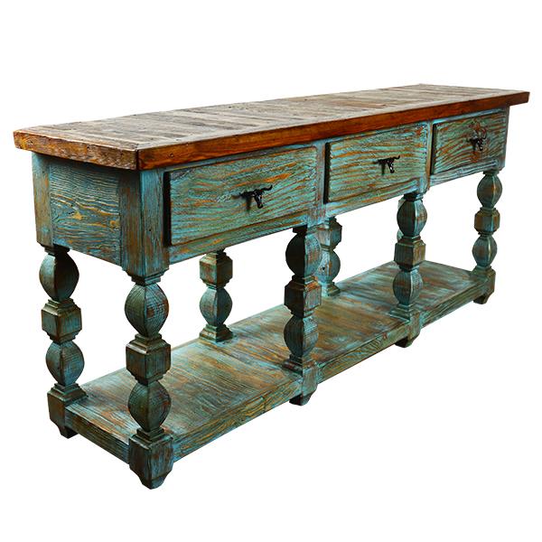 Wagon Hill Turquoise Painted Three Drawer Sofa Console