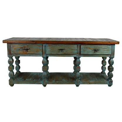 Wagon Hill Turquoise Painted Three Drawer Sofa Console