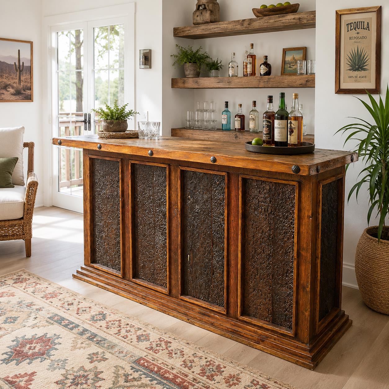 Rivertown Craftsman Bar – Rustic Wood Bar with Forged Iron Accents