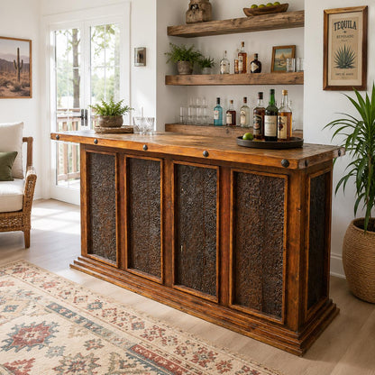 Rivertown Craftsman Bar – Rustic Wood Bar with Forged Iron Accents