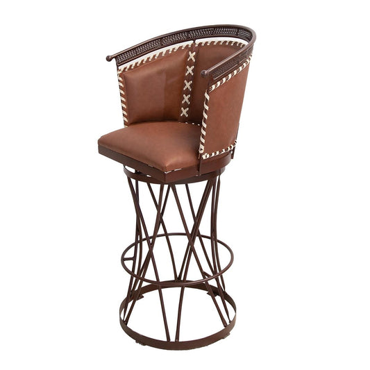 Brown Leather Swivel Barstool | Handcrafted with an Iron Base (2 or 3 Pack) | 30"