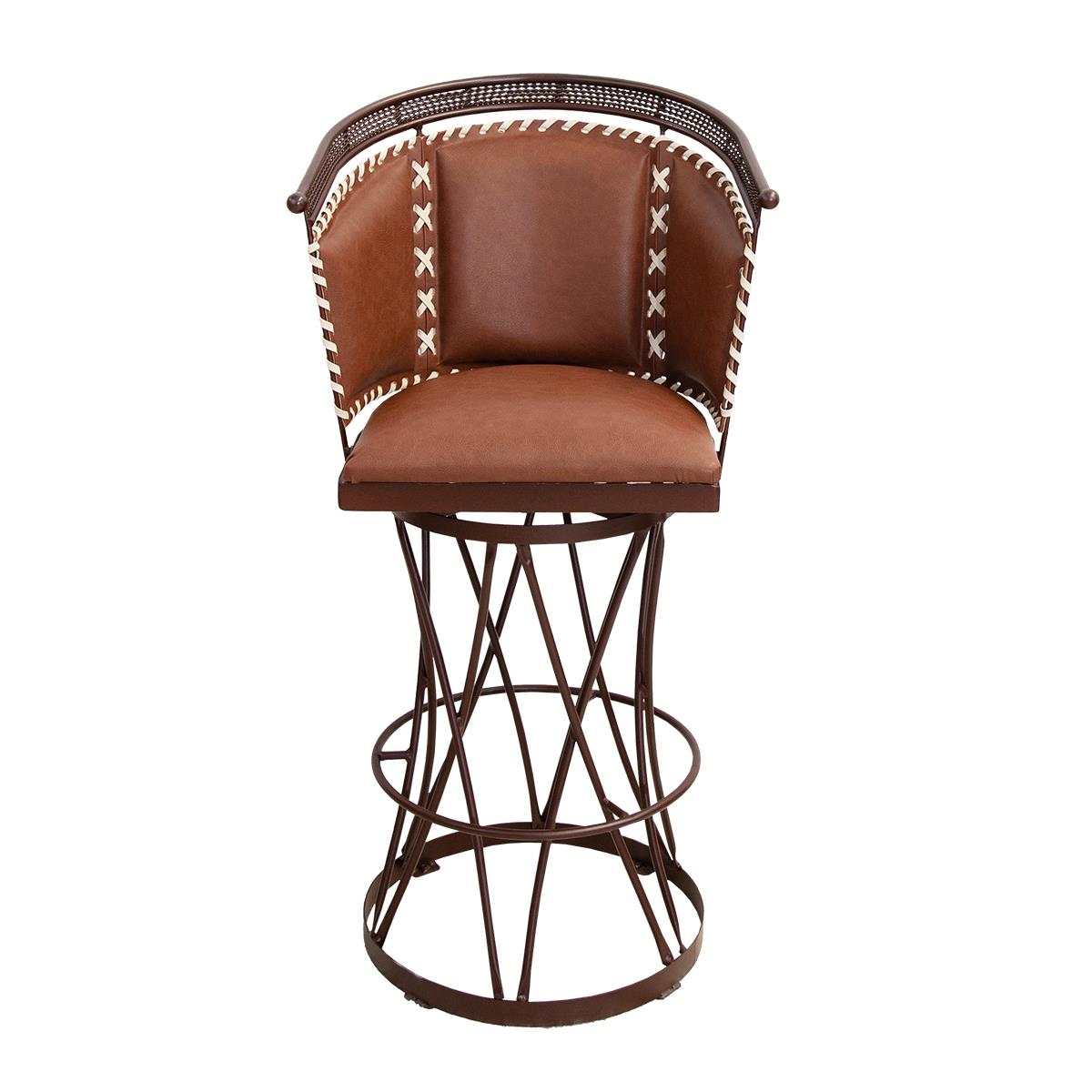 Brown Leather Swivel Barstool | Handcrafted with an Iron Base (2 or 3 Pack) | 30"