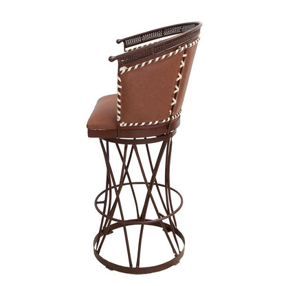 Brown Leather Swivel Barstool | Handcrafted with an Iron Base (2 or 3 Pack) | 30"