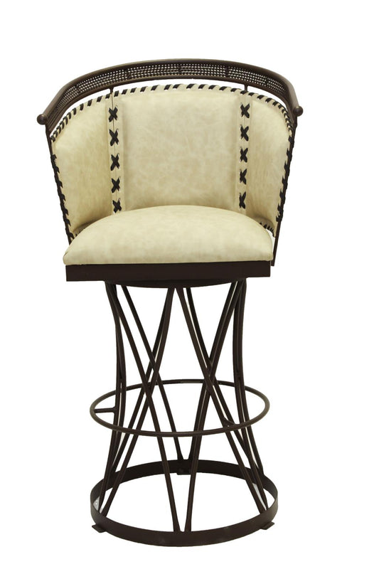 Cream Leather Swivel Barstool | Handcrafted with an Iron Base (2 or 3 Pack) | 24"