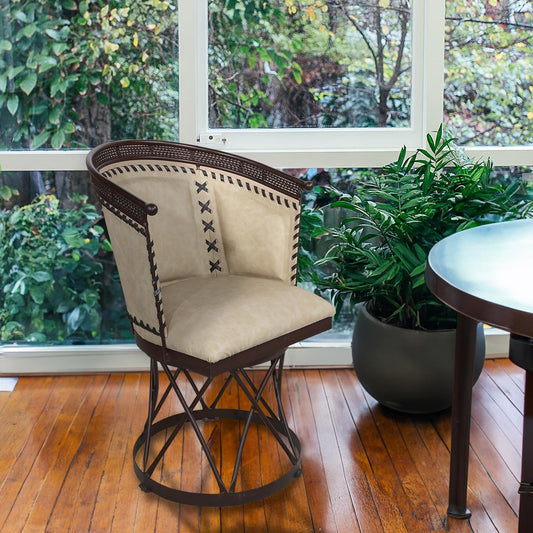 Cream Genuine Leather Swivel Dining / Studio Chair (2-Pack)