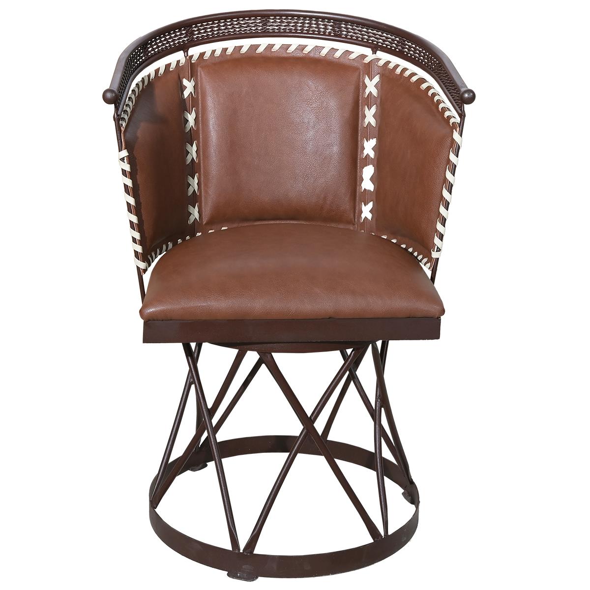 Brown Genuine Leather Swivel Dining / Studio Chair (2-Pack)