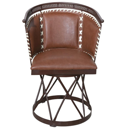Brown Genuine Leather Swivel Dining / Studio Chair (2-Pack)