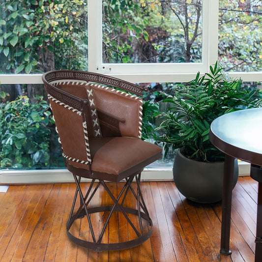 Brown Genuine Leather Swivel Dining / Studio Chair (2-Pack)