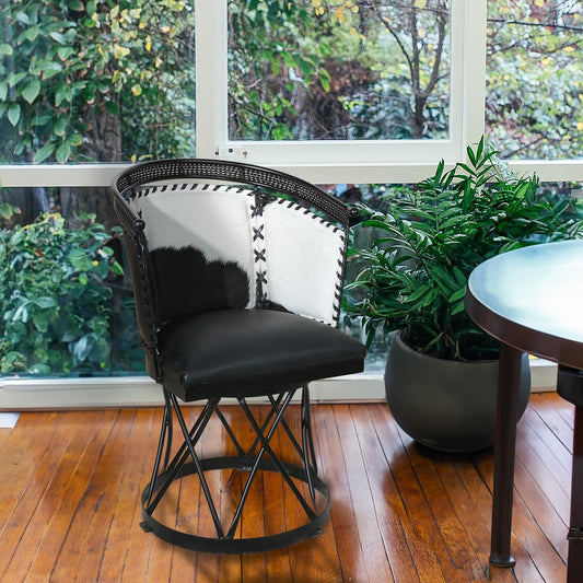 Black & White Cowhide Swivel Dining / Studio Chair (2-Pack)