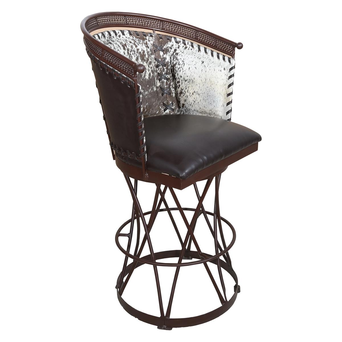 Cowhide & Leather Barrel Back Swivel Barstool w/ Solid Steel Construction (2 or 3 Pack) 28"