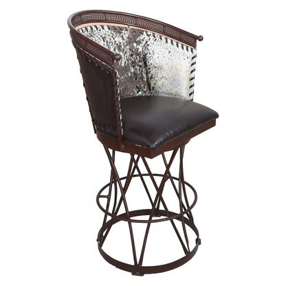 Cowhide & Leather Barrel Back Swivel Barstool w/ Solid Steel Construction (2 or 3 Pack) 28"
