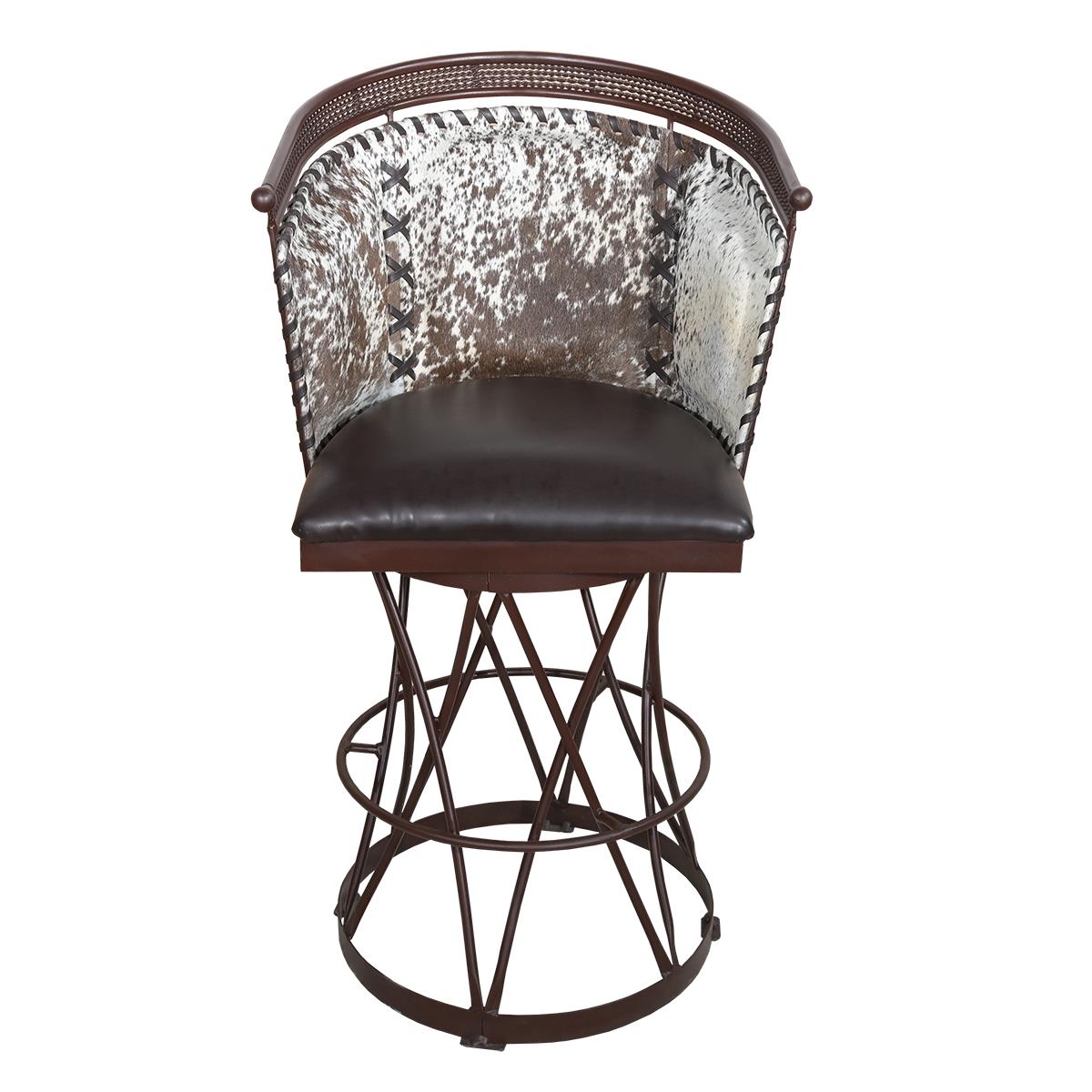 Cowhide & Leather Barrel Back Swivel Barstool w/ Solid Steel Construction (2 or 3 Pack) 28"