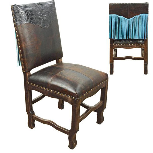 Faux Gator Genuine Leather Dining Chair with Turquoise Fringe (2-Pack)