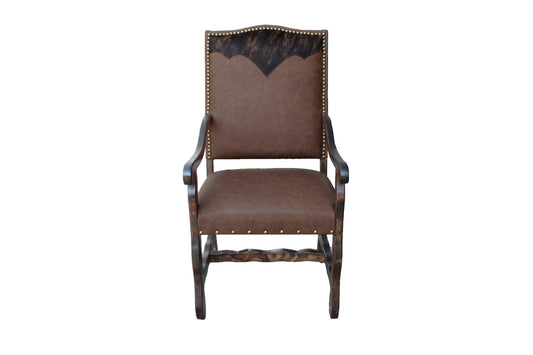 Cognac Upholstered Arm Dining Chair W/ Cowhide Top (2-Pack)