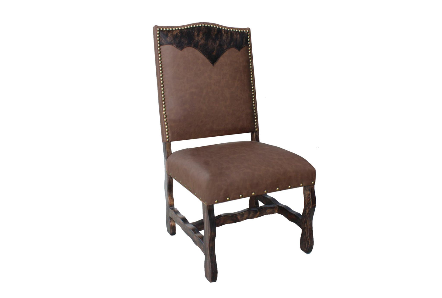 Cognac Upholstered Side Dining Chair W/ Cowhide Top (2-Pack)