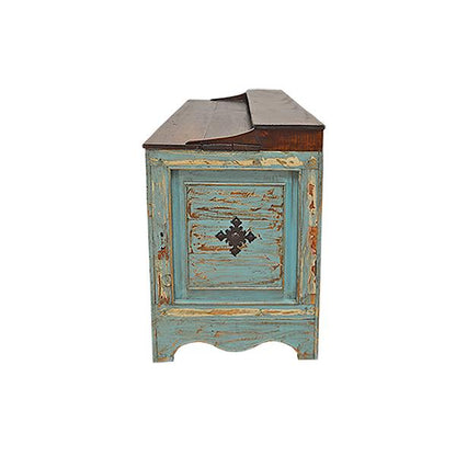 Santa Fe Cantina Bar – Turquoise Distressed Wood with Rustic Charm