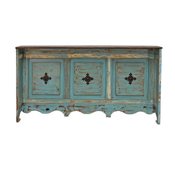 Santa Fe Cantina Bar – Turquoise Distressed Wood with Rustic Charm