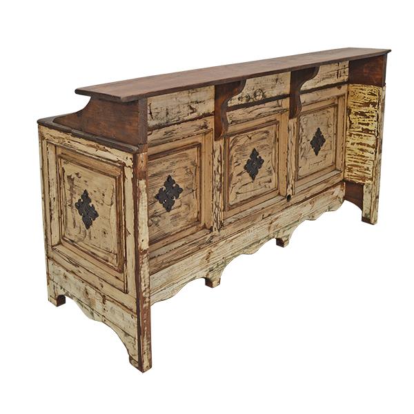 El Paso Cantina Bar – Antique White Distressed Wood with Iron Accents