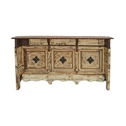 El Paso Cantina Bar – Antique White Distressed Wood with Iron Accents