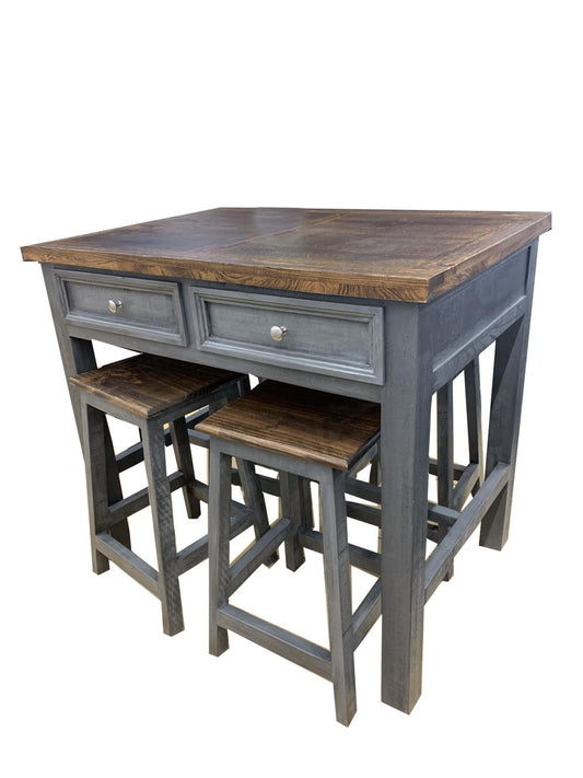 Sand Draw Gray Island With 4 Stools