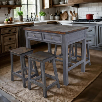 Sand Draw Gray Island With 4 Stools