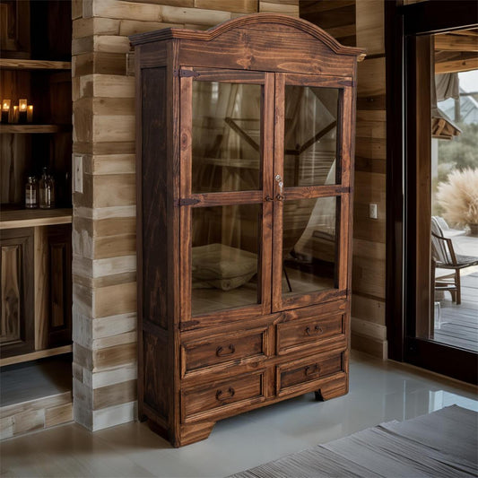 Gold Spur Gun Cabinet w/ Built-In Rack | Glass Display & Handcrafted Wood