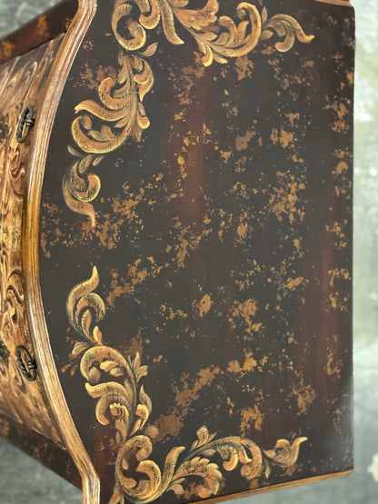 Chaumont-sur-Loire Nightstands (2-Pack), Black With Antique Gold Accents, Distressed Floral Scroll Finish