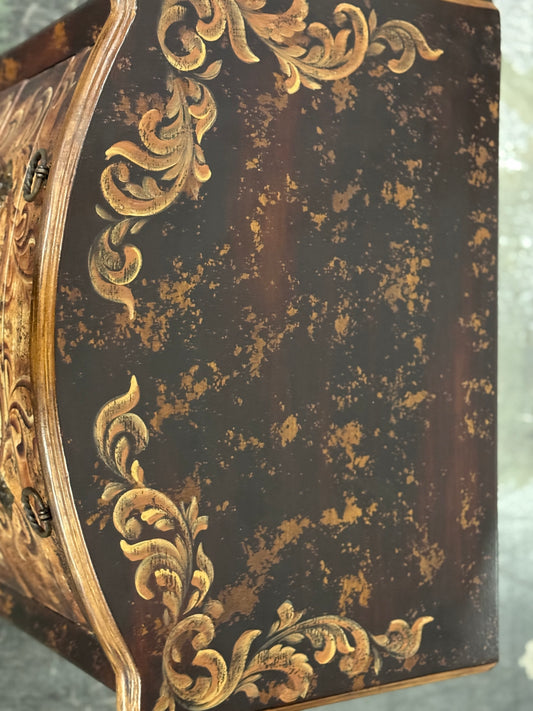 Chaumont-sur-Loire Nightstands (2-Pack), Black With Antique Gold Accents, Distressed Floral Scroll Finish