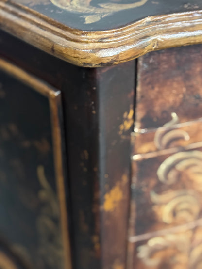 Chaumont-sur-Loire Nightstands (2-Pack), Black With Antique Gold Accents, Distressed Floral Scroll Finish