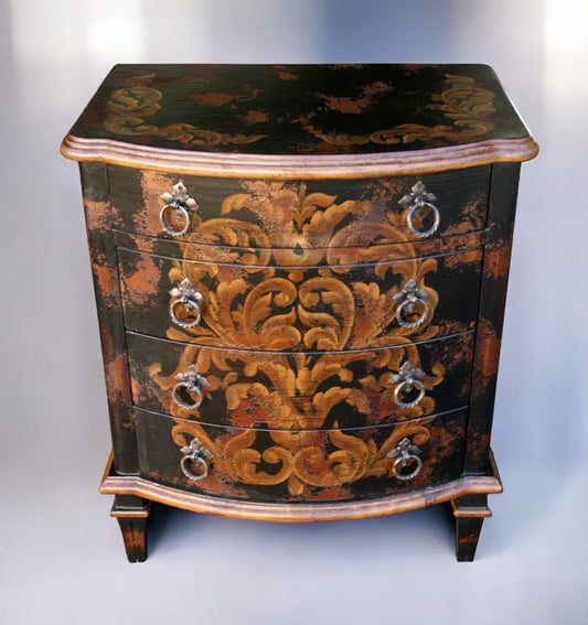 Conques Nightstands (2-Pack), Black, Hand Painted Ornate Antique Gold Floral Finish
