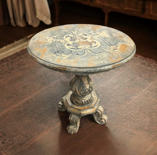 Pontarlier Round Counter Height Table, Black, Intricately Carved Scrollwork Top Surface
