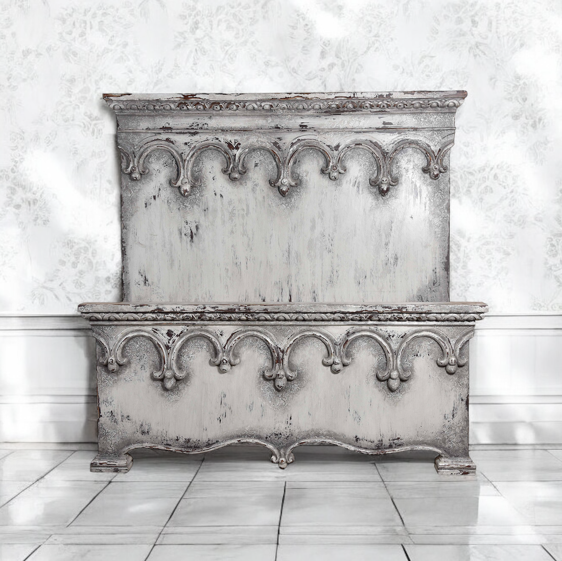 CHATEAU KING BED 87" Tall | Luxury French European Style | Hand Carved Solid Brown Wood | Bed Only | Includes Delivery and Assembly