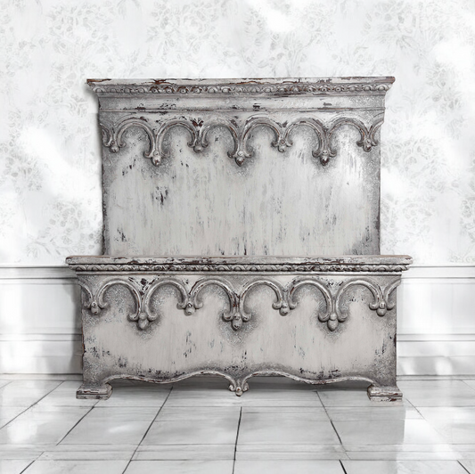 CHATEAU KING BED 87" Tall | Luxury French European Style | Hand Carved Solid Brown Wood | Bed Only | Includes Delivery and Assembly