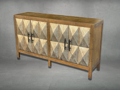 La Charité Sideboard, Warm Brown Oak Finish, Diamond Quilted Fabric Panel Insert