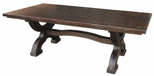 Villefranche Dining Table - Rectangular, Dark Espresso, Curved Trestle Pedestal Base