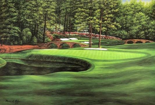 Augusta National #11 Metal Art Golf Print with Wooden Frame, 11th Hole of Amen Corner, White Dogwood, 10 x 15 in, incorporates the latest achievements in photographic inkjet technology, Scenic Golf Course Landscape