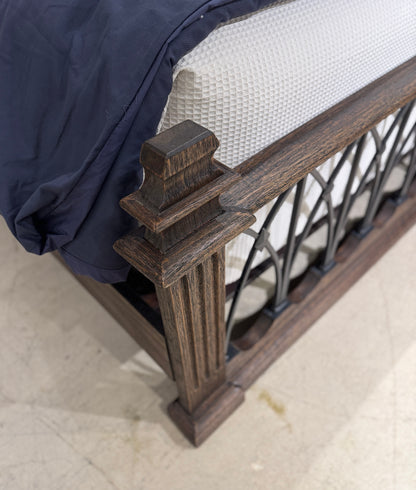 FORTALEZA KING BED 89" Tall | Wrought Iron Headboard and Footboard | Victorian Style | Dark Brown Wood Frame | Bed Only | Includes Delivery and Assembly