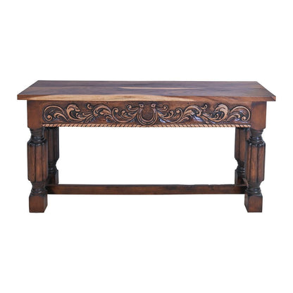 Lucky Horseshoe Hand Carved Console with Parota Top - 72 x 20 x 34.5"