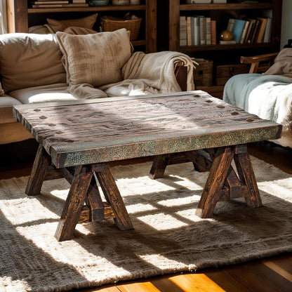 Sawyer Ranch Coffee Table II with Turquoise Copper Edges - 48" W x 36" D x 20" H