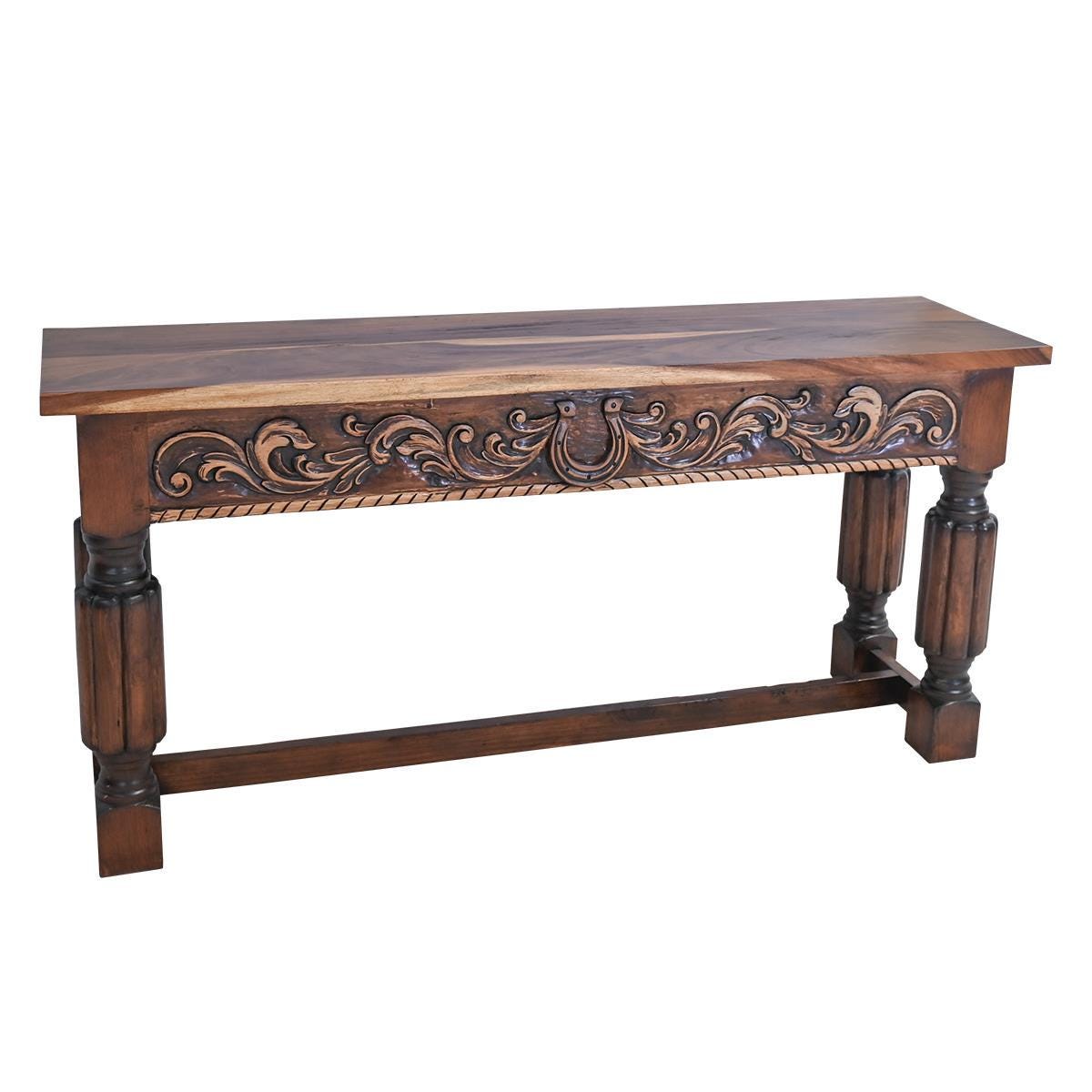 Lucky Horseshoe Hand Carved Console with Parota Top - 72 x 20 x 34.5"