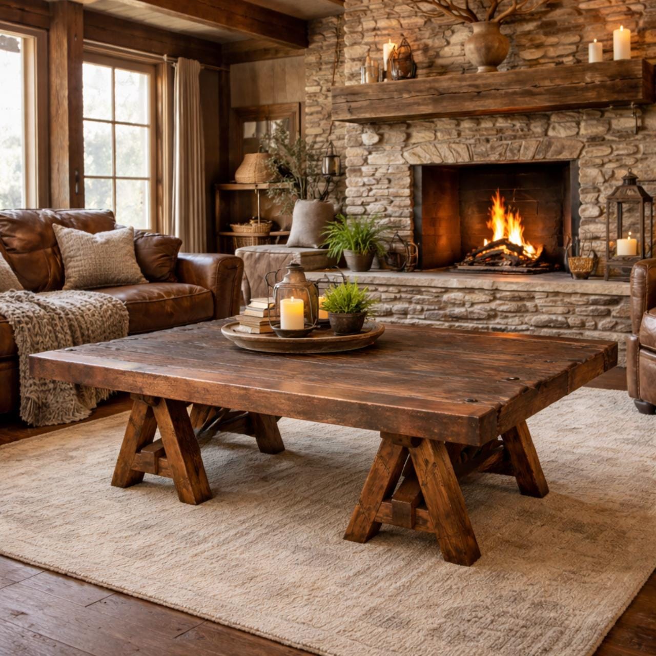 Sawyer Ranch Coffee Table with Copper Edges - 48" W x 36" D x 20" H