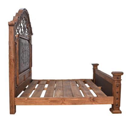 Majestic River King Bed | genuine leather & wrought iron | hand-carved | Includes Full Service Delivery