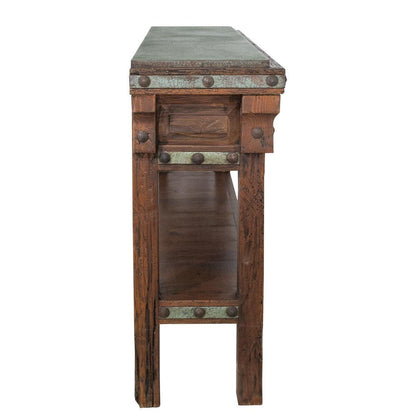Fern Ridge Turquoise Copper & Hand-Carved Wood Console Table with Decorative Corbels - 72 x 18 x 44.5" H