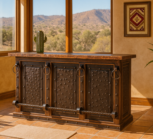Ironclad Forge Bar with Chiseled Stone Top & Hammered Steel Panels