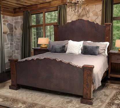 Sky Ridge Rustic Bed Frame With Copper Live Edge Headboard & Footboard - Includes Full Service Delivery