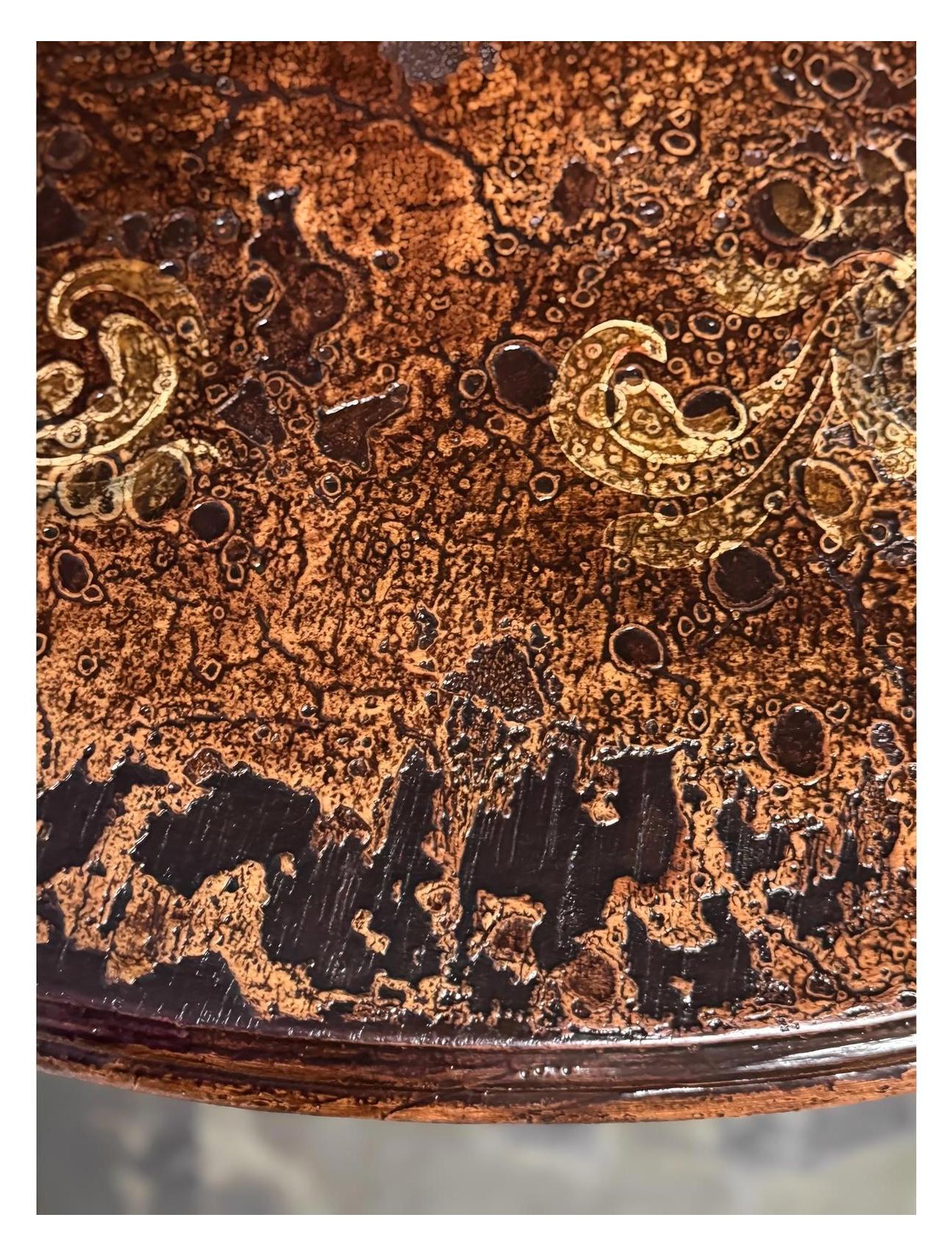 Rocamadour Coffee Table - Round, Antique Copper Brown, Two-Tier Round Shelves With Ornate Carved Legs