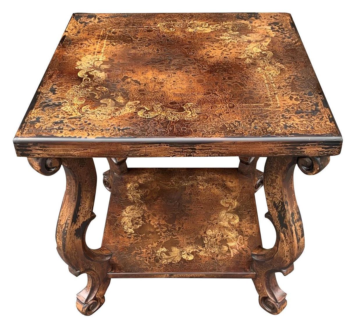 Saint-Remèze End Tables (2-Pack), Copper Finish, Hand-Applied Distressed Patina With Ornate Scroll Legs