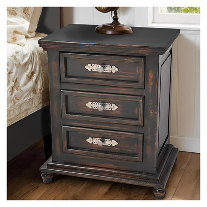 Night Moon Distressed Black Hand-Carved Wood Nightstands (2-Pack)