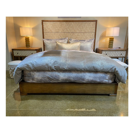 PARACAS KING BED 71" Tall | Coastal Style | Brown Wood Frame | Tan Woven Leather Headboard | Platform Bed Only | Includes Delivery and Assembly
