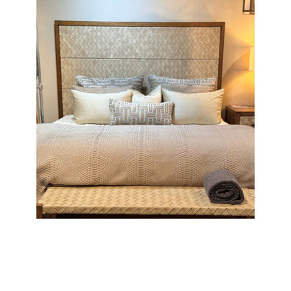 PARACAS KING BED 71" Tall | Coastal Style | Brown Wood Frame | Tan Woven Leather Headboard | Platform Bed Only | Includes Delivery and Assembly